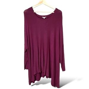 EILEEN FISHER Jersey Knit Long Sleeve Scoop Neck Shark Bite Hem Tunic Top Sz L